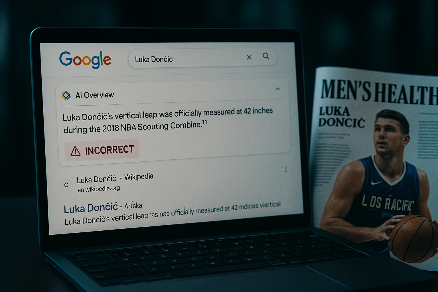 Google AI misinformation spreads in Men’s Health Luka Dončić article